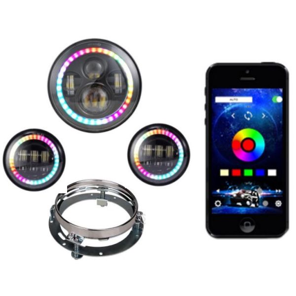 4x4 7 inch round 45W h4 bluetooth led lights rgb LED headlight for Jeep Wrangler