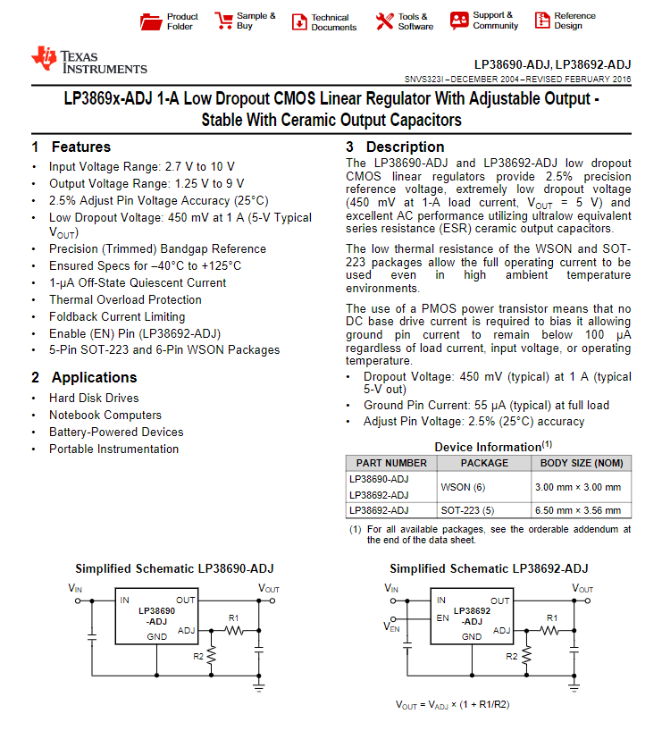 LP38692MP-ADJ/NOPB Linear Voltage Regulator IC Positive Adjustable 1 Output 1A