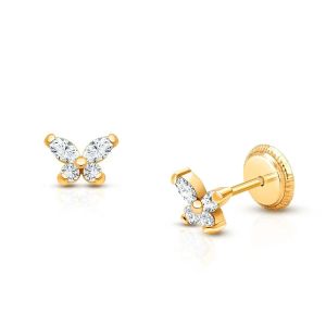 925 Sterling Silver 18K Gold Plated Butterfly Stud Earrings 1.5g