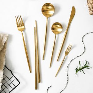 NC099 Matte Gold Stainless Steel Flatware Hotel Tableware Dinnerware le posate