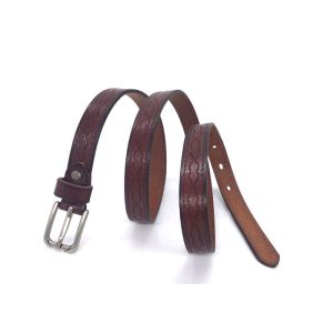 Womens Genuine Cowhide Embossed Leather Thin Belts For Dresses With Single Prong