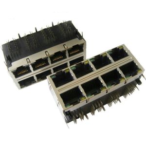 2 X 4 Ports Network Stacked RJ45 Magjack For Gigabit Router 0833-2X4R-33