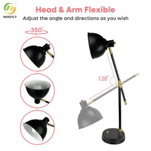 Adjustable Metal Black USB Desk Bedside Table Lamp D9.8 X H26''