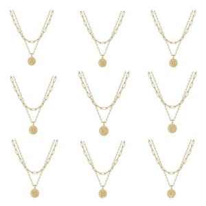 Handmade 925 Sterling Silver Double Pendant Paperclip Stacking Necklace with 30