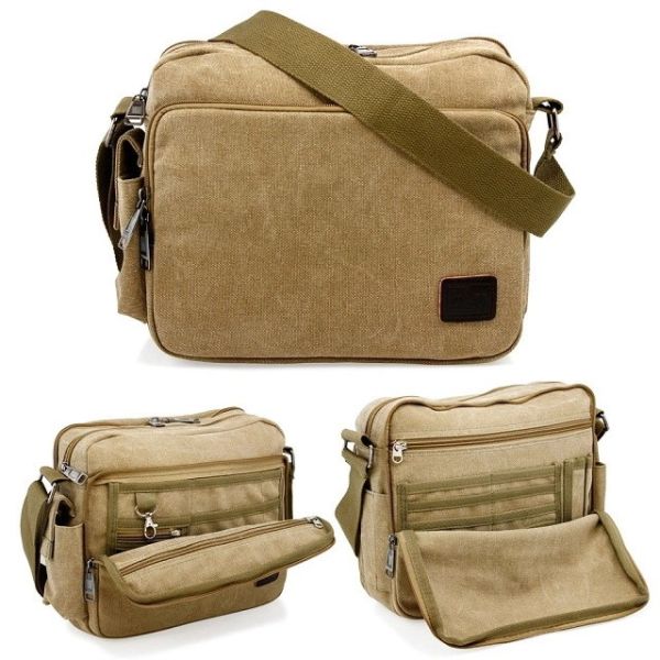 Quality Multi Pocket Heavy Duty Canvas Messenger Bag Simple Fabric 15 Inch wholesale