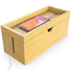 Cheap Custom Logo Large Storage Bamboo Cable Management Box Hider for Office 31.8x12.2x10cm for sale