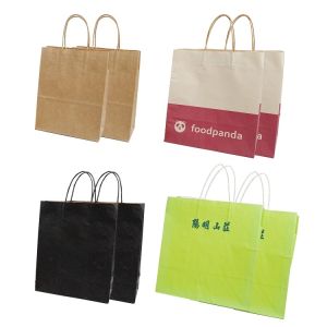 China Customized printing of logos on paper bags eco-friendly and recyclable disposable food packaging kraft paper bags on sale