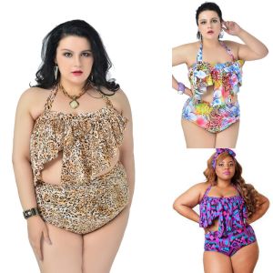 Plus size bathing suits sexy halter brazilian push up leopard bikini sets