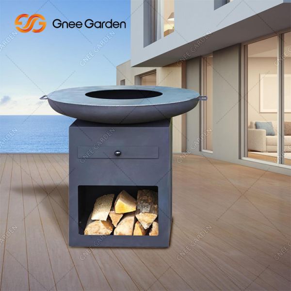 Backyard Patio Outdoor Cooking Rusty Corten Steel Fire Pit With Large Log