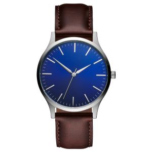 China Miyota 2035 Quartz Mov'T Man Blue Face Watch With Leather Strap on sale