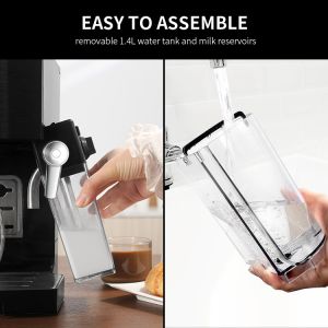 Black Coffee Machine With Milk Frother Multi Function 500W Household Espresso