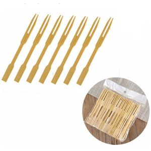 Customized Mini Biodegradable Bamboo Party Forks Disposable 9cm