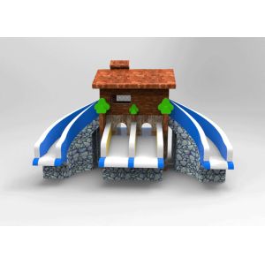 Double 0.9 mm PVC Large Inflatable Slide / House Theme Kids Blow Up Water Slide