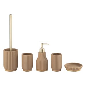 Cheap Khaki Vertical Stripes Ceramic Bathroom Accessories Set Gold Parts Foaming Soap Dispenser Ceramic for sale