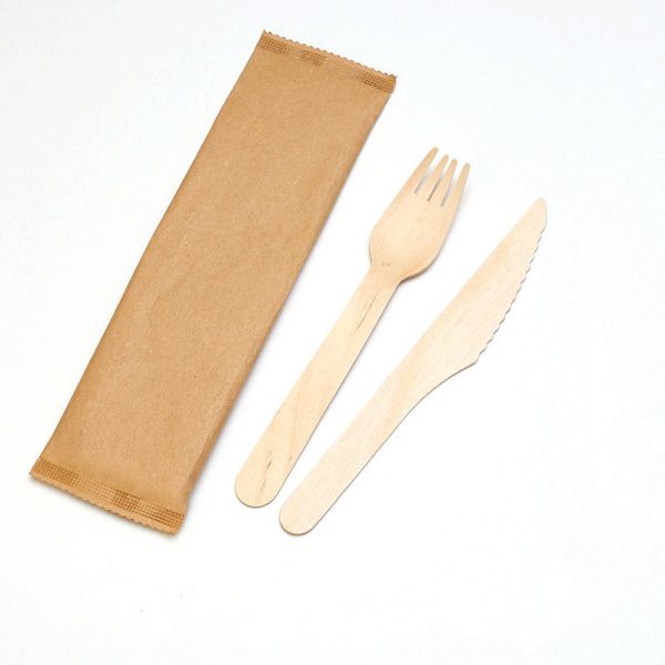 Quality Paper Wraped Premium Disposable Wooden Cutlery Set With Customized Logo wholesale