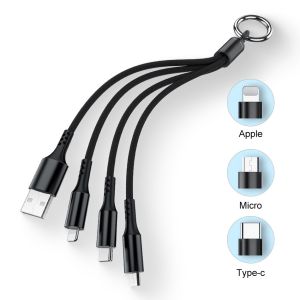 Fabric Braided 14cm 2.4A 3 In 1 Fast Charging USB Cable