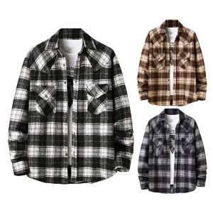 China                  Men Flannel Plaid Shirt Cotton-Padded Thermal Shirts Mens Sports Shirts Fall              on sale