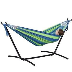 Double Cotton Hammock with Heavy-Duty Portable Stainless Steel Frame Stand Y