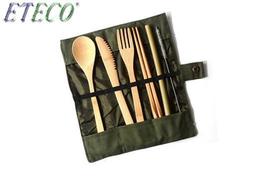 Reusable Cutlery Biodegradable Tableware Set Eco-Friendly Bamboo Dinnerware With