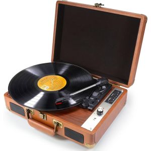 5.0 Bluetooth Suitcase Record Player , 3 Speed Record Player With Speakers