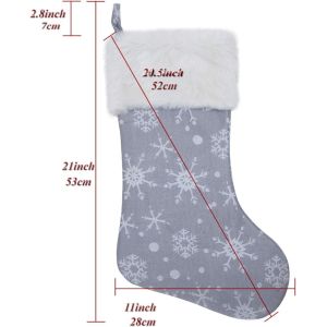 Grey White Snow Pattern 21 Inches Christmas Stocking Double Layers Gift Holders