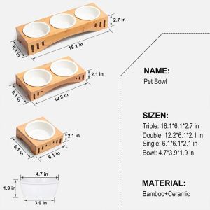 BAMBOO Elevated Ceramic Pet Bowls for Dogs and Cats Functional Multifunctional