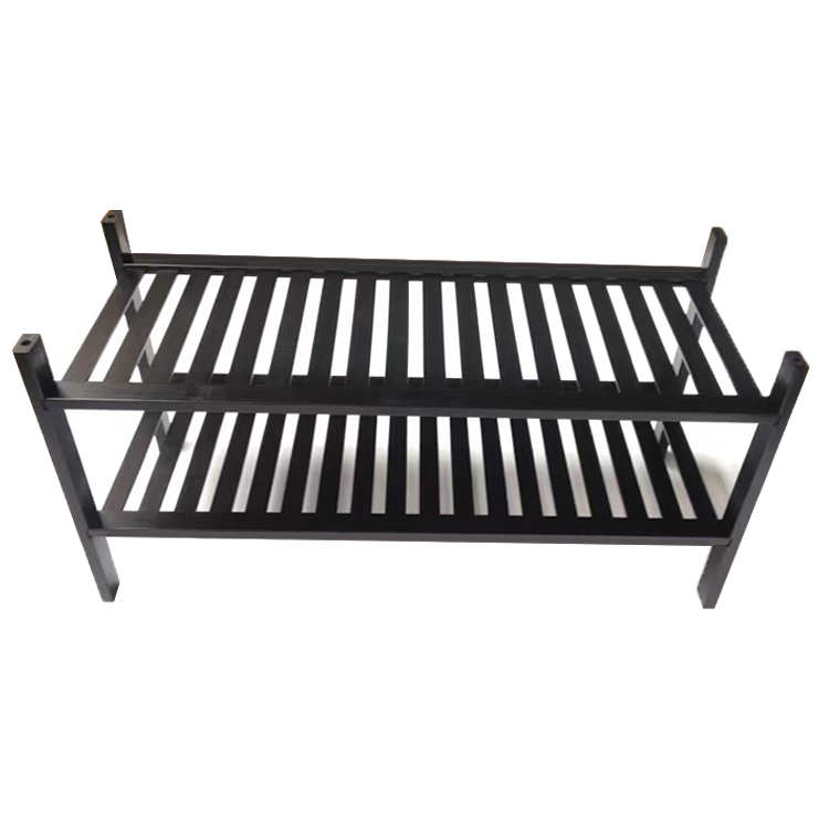 2 Tier Indoor Outdoor Bamboo Display Shelf Rack for Flower Pot Plant or Shoes in Black