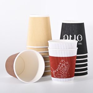 Leakproof 90mm Diameter Ripple Wall Paper Cups Insulated Corrugated Paper