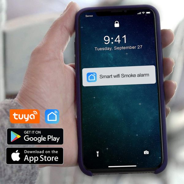 White ABS Wireless Tuya Wifi Smart Smoke Alarm System Smoke Detector Alarm