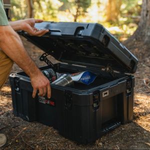 V5 Rugged Heavy Duty Camping Storage Bins 150L With Steel Lockable Latches