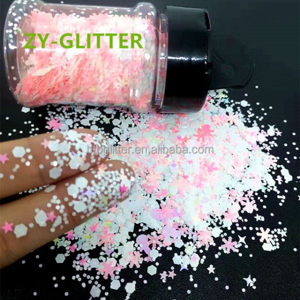 Square Heart Star Moon Flowers Leaves Crafted Glass Silk Holiday Nails High Christmas Glitter Mix for Excellent Effect