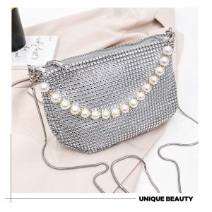 New pearl handle imitation full diamond handbag shoulder bag Cross-border