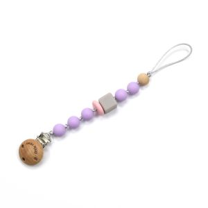 Beech Wooden Chewable BPA Free Silicone Teething Beads Pacifier Chain