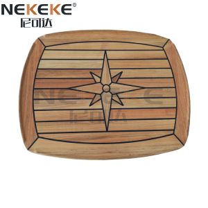 Handcrafted Marine Teak Tabletop With Star Inlay And Raised Edge