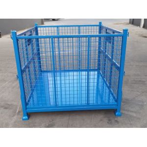 Cheap stackable folding steel container with mesh protection In blue color for material production storage for sale