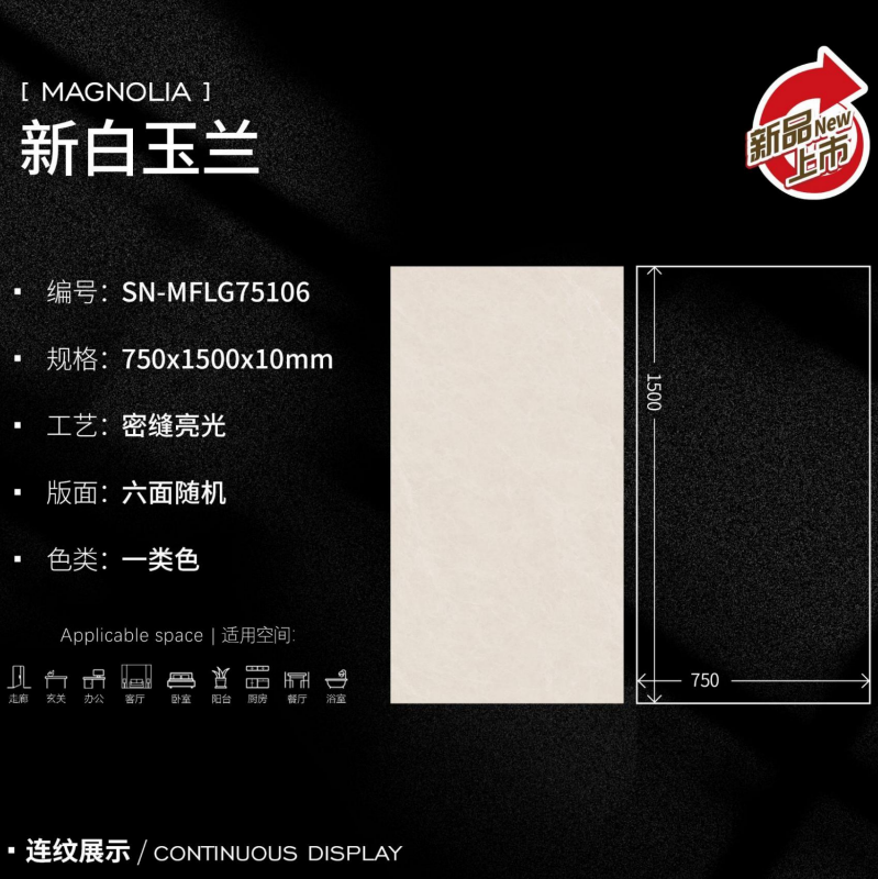 Easy Maintenance Modern Porcelain Tile 750x1500mm Matching Grout Suitable for