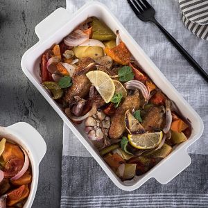 Rectangular Kitchen Ceramic Bakeware Sets Tray With Binaural Multifunctional