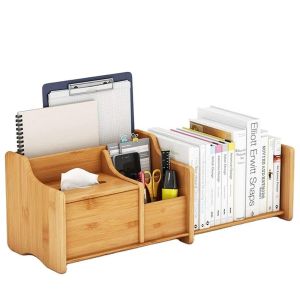 Adjustable Bookend Bamboo Storage Box for Office Organization 30-56.4 x18.54x18