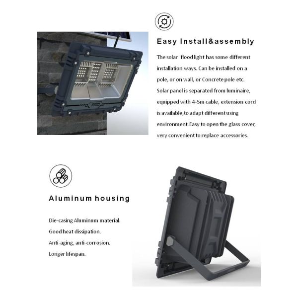 Outdoor Waterproof Solar Flood Light Integrated 6000K Light With LiFePO4 Battery