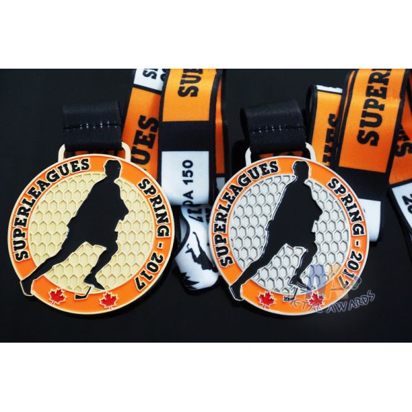 Quality 10k Custom Sports Medals With Soft Enamel Sublimated Ribbon For Canada Hockey Baseball Racking wholesale