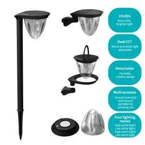 250lm 6V 1.5W Solar Powered Garden Lights Camping 2200mAh With Panel