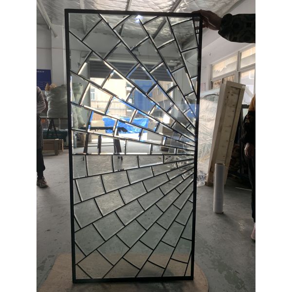 Customized all clear beveled Entry Door Decorative Leaded Glass With Patina