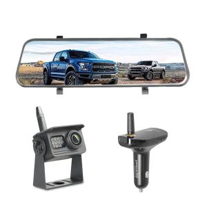 Wireless Mirror Dash Cam Backup Camera 10 Inch AHD Car Charger Receiver DVR Kit
