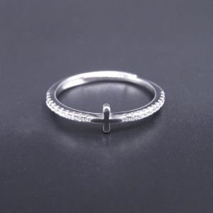 Rhinestone Silver Cubic Zirconia Rings / Pure 925 Sterling Silver Cross Ring