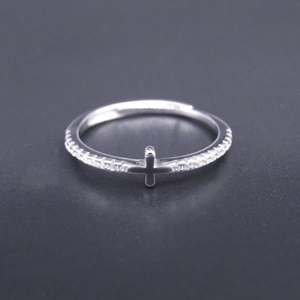 Quality Rhinestone Silver Cubic Zirconia Rings / Pure 925 Sterling Silver Cross Ring wholesale