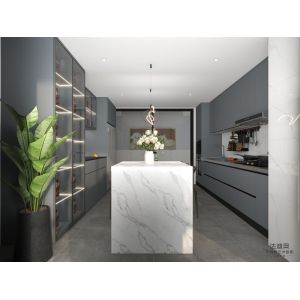 Fadior Gray-Blue Stainless Steel Double Linear Kitchen Cabinets With Wine