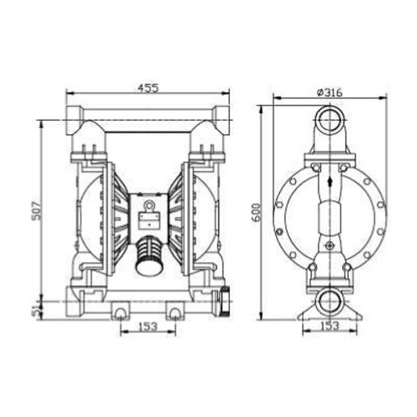 Mining waste water sludge transfer PVDF pneumatic diaphragm pumps 150gpm 570L / min