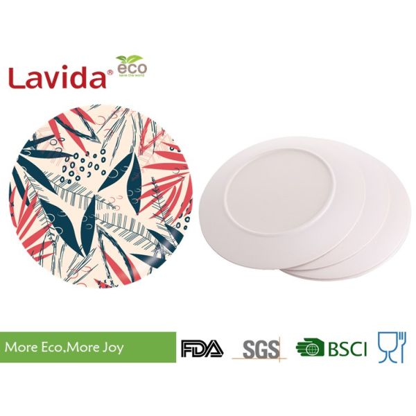 Fine Quality Bamboo Fiber Dinnerware Plant Fibre Dinning Plate Set with nature print