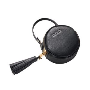 Small Round Pu Leather Bag Fashion Hand Take Change Card Package With Tassel