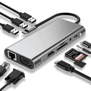 Cheap USB C Hub Type-C To USB 3.0 HDMI VGA RJ45 Lan SD TF Audio USB Grey Multiport Adapter for sale